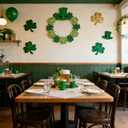 5 x 12 Inch St Patricks Day Shamrock Wood Hanging Welcome Sign Wreath for Front Door, Saint Patricks Lucky Shamrock Wood Sign with Gold Glitter and Plaid for Indoor Outdoor