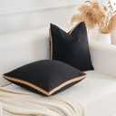 Boho Throw Pillow Covers | Decorative Pillow, Cotton & Polyester Fabric | Braid Fringe Sytle for Living Room (Black & Brown, 20x20 Inch)