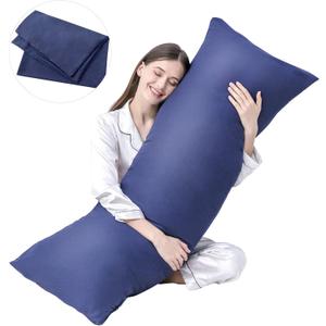 DOWNCOOL Luxury Full Body Pillow Insert with Fiber Cover - Ultra Soft Body Pillow for Sleeping - Breathable Long Bed Pillow Insert, 20"x54"(Blue, with Cover)