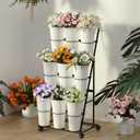 Invech Flower Display Stand with 9 Buckets and Wheels, 3 Tier Flower Cart Display Stand for Indoor Outdoor Garden, Wedding, Flower Shop (Black)