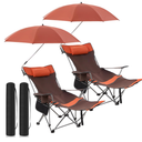 Yuntau 2 Set Reclining Beach Chairs with UPF 50+ Umbrellas Shade, Upgraded Heavy Duty Portable Folding Lounge Camping Chair with Canopy Removable Footrest & Headrest for Outdoor Patio(Orange)