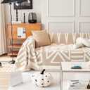 HANDONTIME Sofa Covers for Sectional Sofa Boho Couch Cover for Dogs Khaki Throw Couch Cover with Tassel Loveseat Covers Futon Cover L Shaped Cover Washable Chenille Couch Protector, 71" X150"