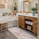 Uphome Bathroom Runner Rug, Distressed Tribal Farmhouse Blush Pink Bathroom Mat, Large Bathroom Rugs Non Slip Washable, Oriental Retro Boho Bath Mat Runner for Bathtub Sink Hallway, 24x71 inch