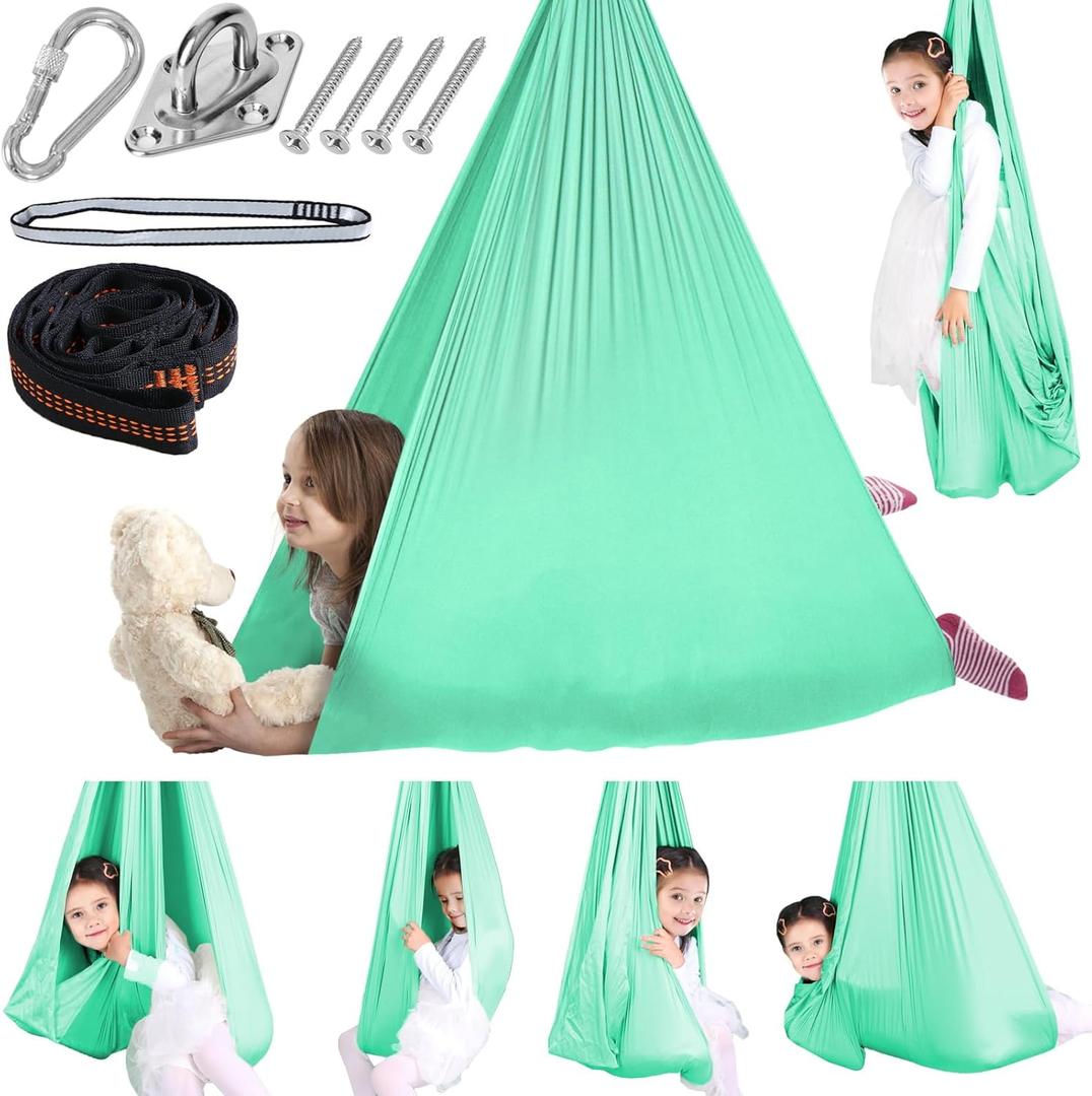 Chihee Sensory Swing Therapy Swing Hammock Indoor Outdoor for Kids,Hardware Included,Soft Breathable Nylon Cuddle Swing Joy Hammock for Child Adult with Autism,ADHD,Aspergers,Sensory Integration (Mint Green)