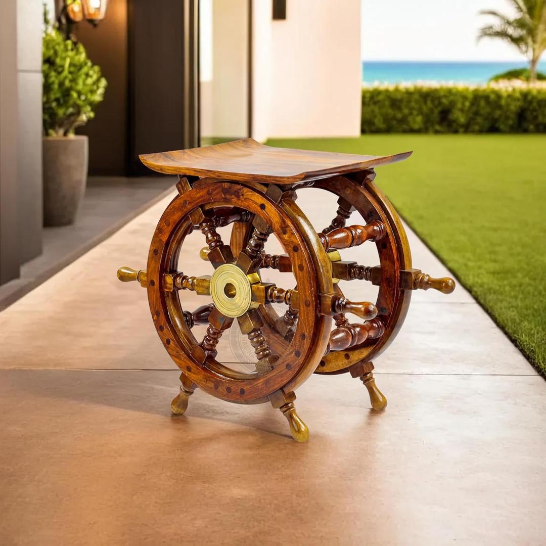 Nagina International Wooden Hand Crafted Ship Wheel Table Home Decor (12 Inches)
