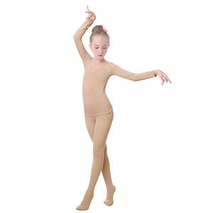Daydance Active Girls Nude Ballet Leotards Warm up Long Sleeve Undergarment Bodysuit for Dance Gymnastics, Skating, Performance 130/64 L