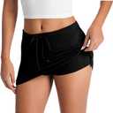 Women's Mini Skorts with Drawstring Mid Waist Side Split Bodycon Y2K Mini Skirt with Shorts (Black)
