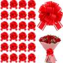 OULOVECO 24 PCS Red Ribbon Bow for Gift Wrapping Pull Bows Matte Bows Ribbon Baskets Wedding Christmas Birthday Party Gift Valentine's Day Flower Gift Boxes Bouquets Festivals Decoration