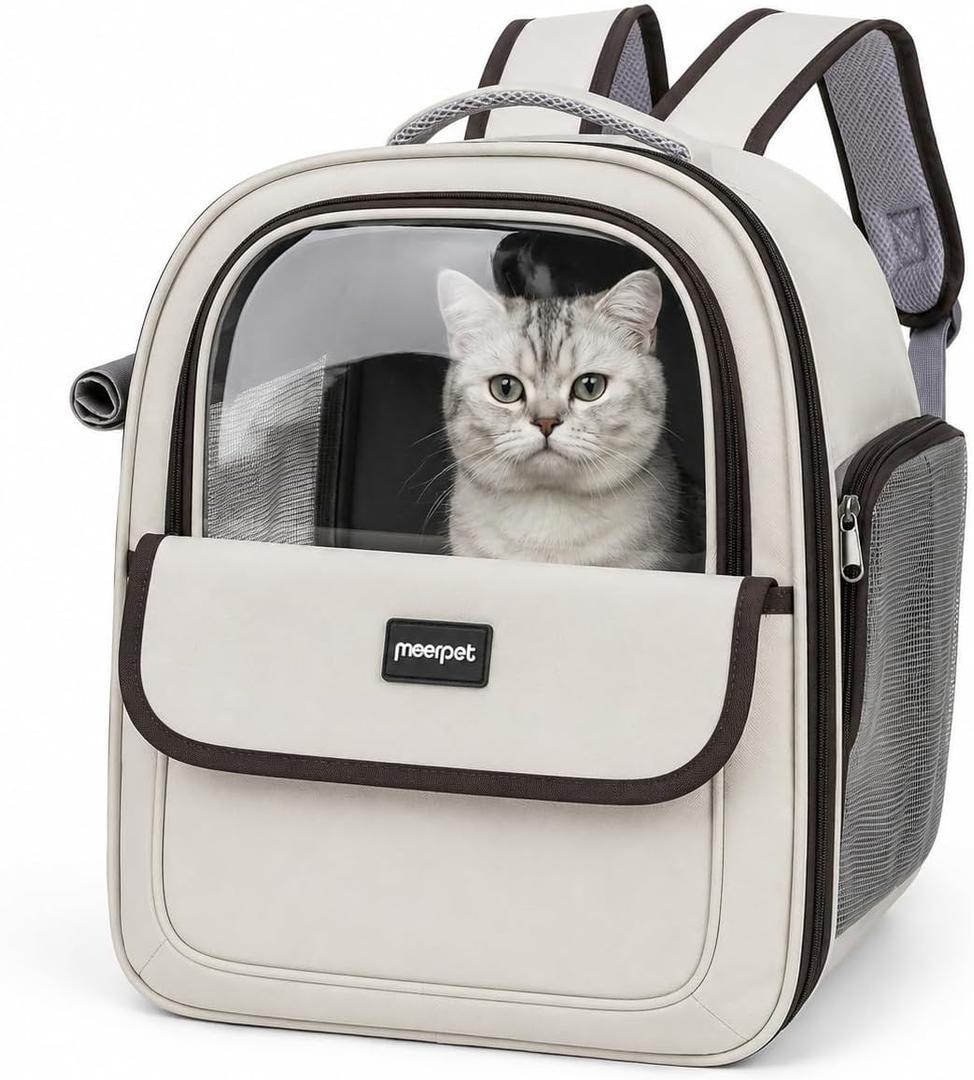 Cat Backpack Carrier,Clear Large Front Window,Pet Carrier Backpack for Cats & Small Dogs Up to 15 lbs,Breathable Side Mesh, Front & Side Access, Foldable for Travel Hiking, Vet Visits & Car Rides