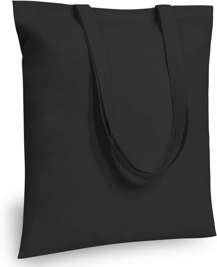 TOPDesign 24-Pack Economical 16"x15" Black Cotton Tote Bag, Lightweight Medium Reusable Grocery Shopping Cloth Bags, Suitable for DIY, Advertising, Promotion, Gift, Activity