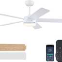 White Ceiling Fans with Lights - 46" Low Profile Ceiling Fan Lights with 5 Blades, Modern Ceiling Fan with Lights and Remote/APP, Dimming, 3CCT, Fan Light Fixture for Indoor Covered Outdoor