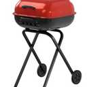 100% Pre-Assembled Portable Steel Charcoal Grill (Red) - Foldable Legs with Wheels for Outdoor Grilling