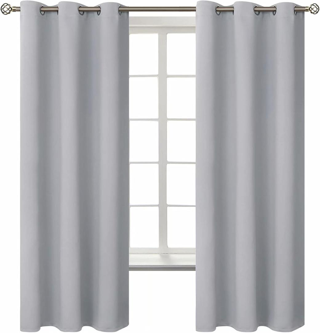 BGment Room Darkening Curtains 63 Inches Long - Grommet Thermal Insulated Drapes Window Treatment Curtains for Bedroom, 2 Panels, 42 x 63 Inch, Light Grey