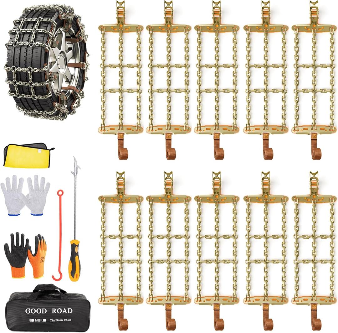 AutoChoice Emergency Snow Chains, Tire Chains with Thickened Manganese Steel for Car Truck SUV in Ice, Sand and Mud(8 Packs, Tire Width 235-285mm)
