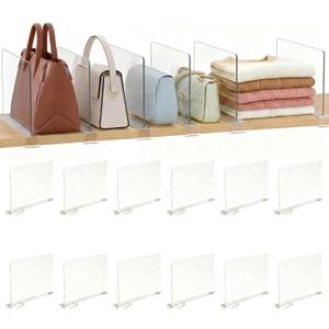 Acrylic Shelf Dividers, 12 Pack Clear Closet Shelf Organizer, Slide-On Vertical Dividers for Sweaters, Shirts, Towels & Handbags, Fits 3/4 in Shelves, 11 x 8 in