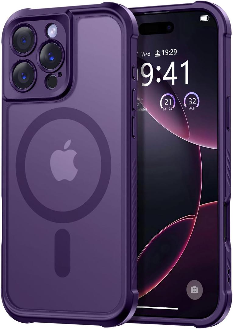 Thomo Magnetic for iPhone 16 Pro Max Case, [Full Camera Protection] [Compatible with Magsafe] Military-Grade Shockproof, Anti-Fingerprint Translucent Matte Phone Case,Deep Purple