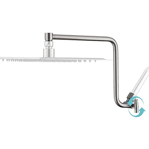 Metal Shower Head Extension Arm, YDmeet 12" Brass Adjustable Extender, Standard 1/2", Raise or Lower Rain and Fixed Shower Head, Adjustment of Height/Angle Extension Arm Attachment, Brushed Nickel
