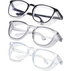 Safety glasses Goggles Nurses Protective Eyewear - Anti Fog Square Frame Stylish Clear Glasses for Women Men (C07-black Gery Clear)