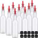 Tioncy 10 Sets 15oz Plastic Liquor Bottles with Pourers Sets 10 Plastic Long Neck Syrup Bottles with Pourer and Caps Reusable Leakproof for Home Party Bar(Red)