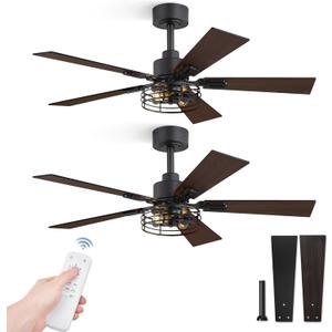 Fanbulous 2 Pack Farmhouse 42 Inch Ceiling Fans with Lights, Black Industrial Caged Ceiling Fans for Bedroom Living Room, Double-Sided 5 Blades Rustic Ceiling Fan Fanbulous 2 Pack Farmhouse 42 Inch Ceiling Fans with Lights, Black Industrial Caged Ceiling Fans for Bedroom Living Room, Double-Sided 5 Blades Rustic Ceiling Fan
