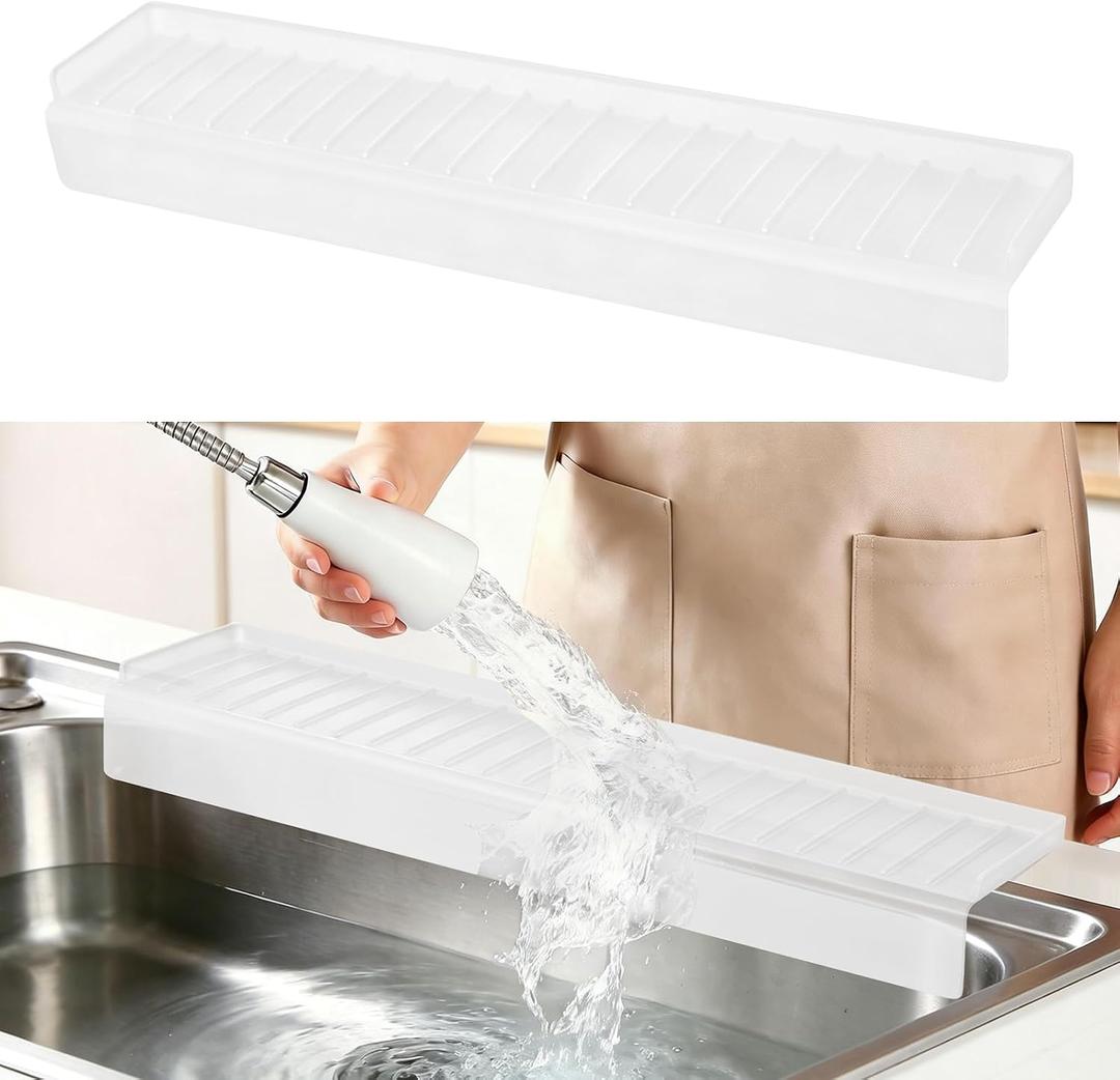 Sink Edge Protector with Suction Cup, 30" x 4", Silicone Sink Splash Guard for Kitchen & Bathroom, Protect Countertop from Scratches, Stains, for Stainless Steel Granite Quartz Translucent White