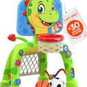 Move2Play, Dinosaur Basketball Hoop & Soccer Goal Activity Center | 30+ Sounds & Songs + 5 Lights | 1 2 3 Year Old for Boys and Girls | Toy & Gift for Baby & Toddlers