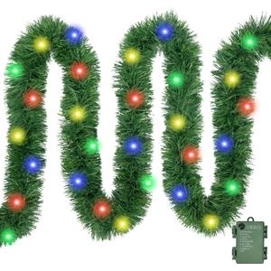 Roberly 2 PCS Total 39.4 Ft 120 Multicolor Led Pre-lit Christmas Garland with Lights, 8 Modes Timer Battery Operated Lighted Christmas Garland Tree Decorations for Front Door Home Decor, Green