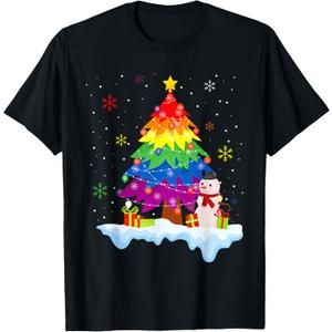 LGBT Flag Christmas Tree Merry Xmas Gay LGBT Pride Rainbow T-Shirt, M