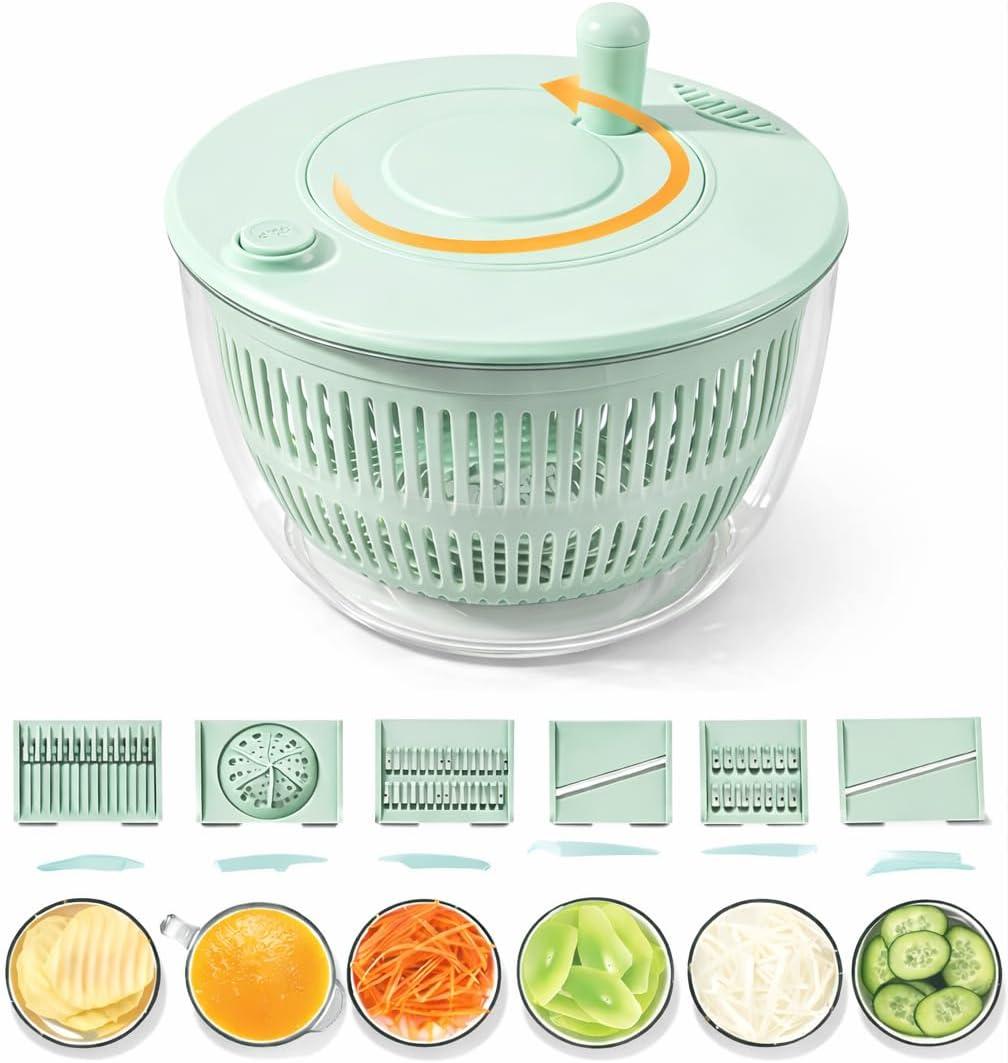 Salad Spinner 7Piece Multifunction Set Lettuce Spinner, Vegetable Washer, Salad Chopper, Slicer, Shredder & Grater Salad Bowl with Lid & AllinOne Kitchen Gadget for Easy Prep