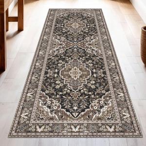 Washable Runner Rug 3x8 | Non Slip Rug Runners for Hallways, Entryways, Kitchens, Bathrooms, Bedrooms | Ultra-Soft Flannel Carpet Runners with Rubber Backing (Black Brown, 3x8)