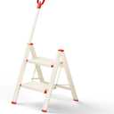 ASPERALD 2 Step Ladder with Single-Handrail,Foldable Step Stool with Anti-Slip Wide Pedals for Home Kitchen Closet,Lightweight Step Folding White (Warm Beige)