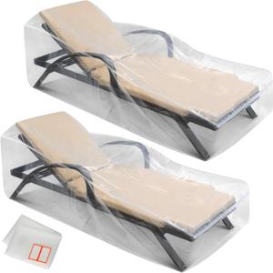 2-Pack Waterproof Outdoor Chaise Lounge Covers for Patio Furniture - Reusable & Heavy-Duty Clear Plastic Outdoor Furniture Covers Waterproof for Lounge Chairs, 84" x 32" x 32"