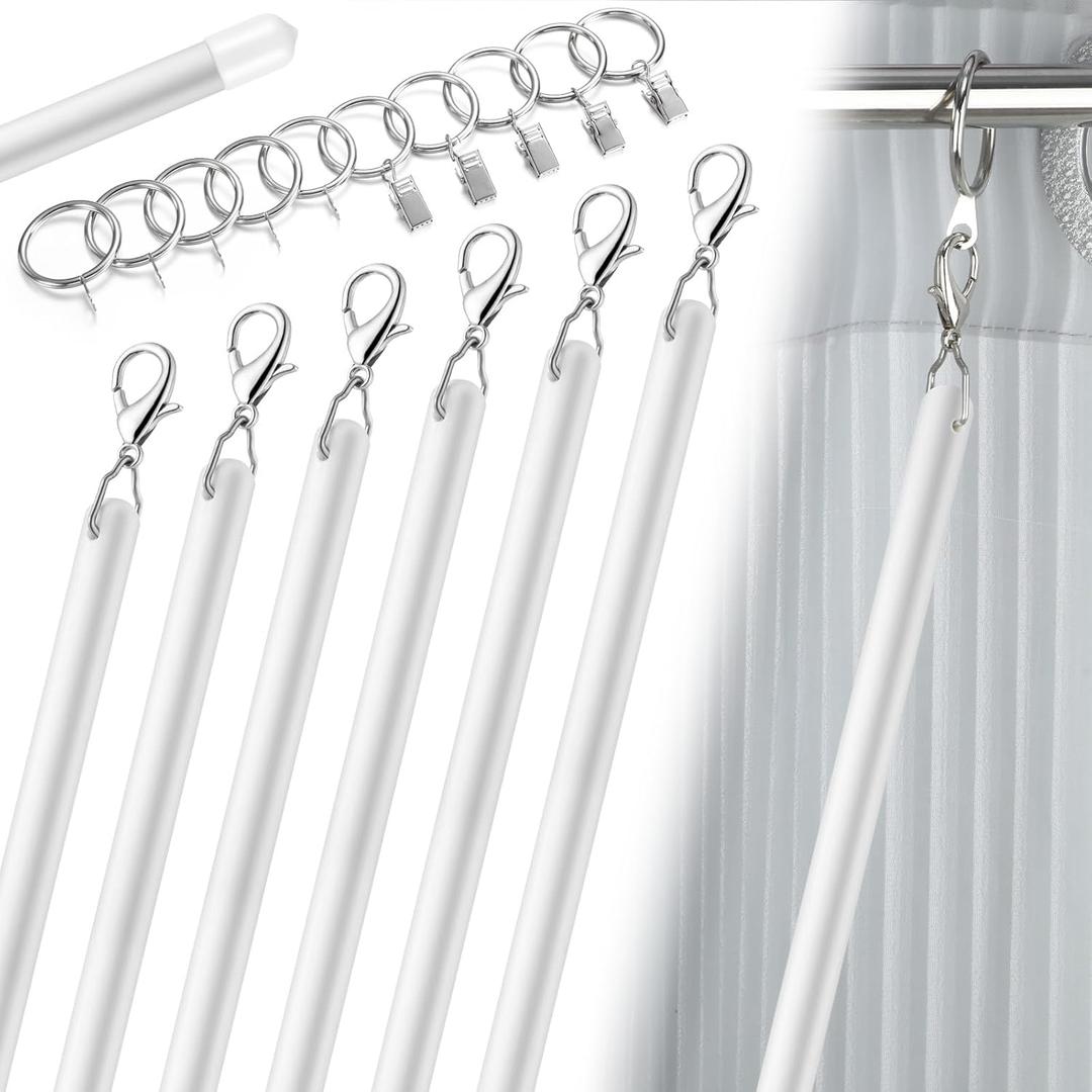 Shimeyao 6 Pack 46 Inch Acrylic Curtain Pull Wands Drapery Pull Rod Versatile Fiberglass Blinds Wand Kits with Curtain Rings and Hooks for Opening Closing Curtains Homes Offices Opener (White)