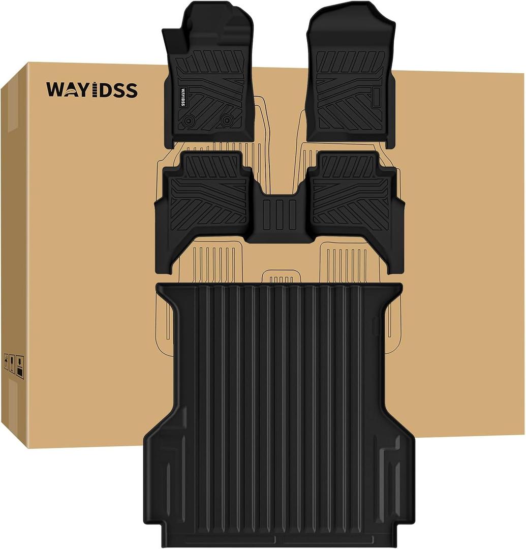 Full Set mat for 2024 2025 2026 Ford Ranger (5ft Short Bed mat) SuperCrew Cab All Weather Truck Protector TPE Front and Rear RowFloor Liners with Bed Trunk Liners Accessories - Black