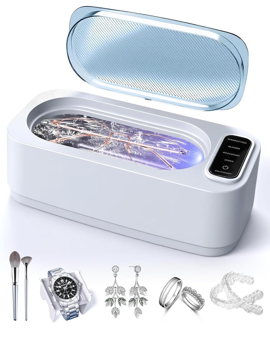 Ultrasonic Jewelry Cleaner Machine, 48KHz Ring Ultrasonic Cleaner, 4 Cleaning Modes - Suitable for Eyeglasses, Jewelry, Rings, Watchbands, Braces, Dentures, 13.5oz 304 Stainless Steel Tank for Gift