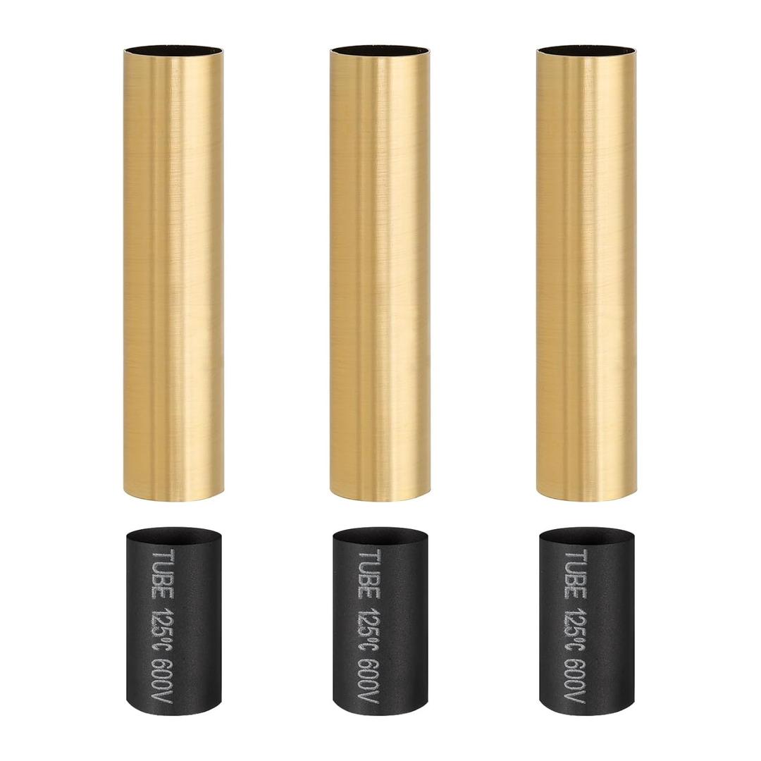 PATIKIL 3 Pcs 4" Tall Candle Covers Sleeves, 3 Pcs Metal E12 Chandelier Socket Sleeves with Insulation Heat Shrinkable Flame Retardant Tube Bulb Light Base Holder for Lamps, Golden