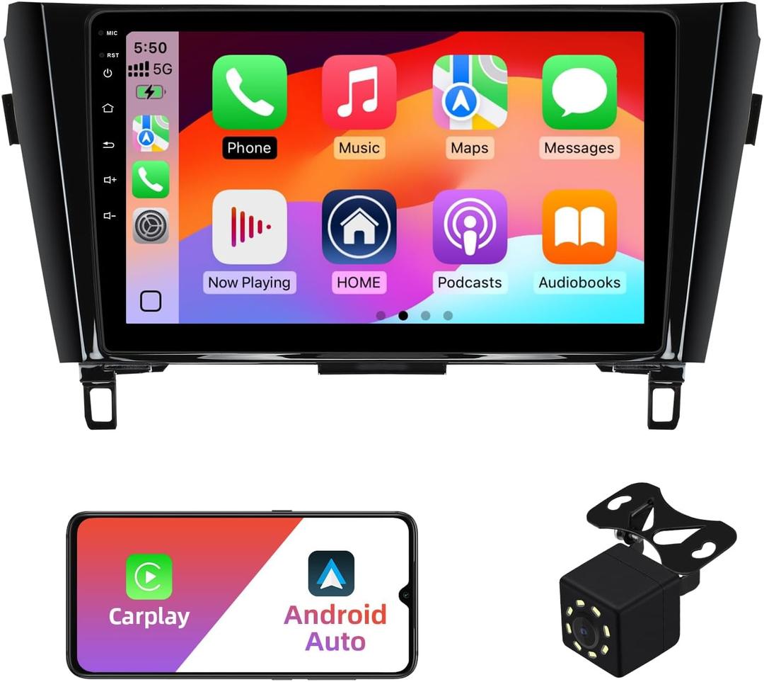 2+32G Android 13 Double Din Car Radio Stereo for Nissan Rogue X-Trail Qashqai 2014-2018 with 10.1" Touchscreen Radio Built-in Wireless Carplay/Android Auto/GPS/Bluetooth/FM/AUX-in/SWC/Camera