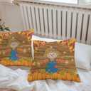 Thanksgiving Scare Crow Outdoor Waterproof Pillow Covers 16x16 Pack of 2 Vintage Pumpkin Leaf Wood Texture Decorative Outdoor Pillow Covers Square Cushion Cases for Patio Furniture Pergola Couch (Yellow Orange)