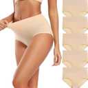Molasus Women's Cotton Underwear High Waisted Full Coverage Ladies Panties (Regular & Plus Size) (X-Large, Nude-5pack)