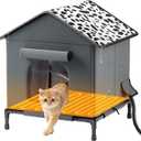 Heated Cat House for Outdoor Cats in Winter, Weatherproof Insulated Outside Cat House with Heating Pad, Warm Home for Barn Feral Stray Indoor/Outdoor Cat with Waterproof Elevated Base