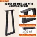 36 Inch Metal Bar Table Legs Trapezoid, Heavy Duty Industrial Style Counter Height Table Legs with Adjustable Feet Pads, DIY Kitchen Island Standing Desk, Set of 2, Black, H36" T