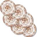 Salad Plates, 8.5 Inch Ceramic Plates Set of 6, Kitchen Plates Microwave Safe Plate, White Porcelain Dessert Porcelain Serving Dishes, Brown