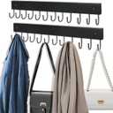 2 Pack Purse Organizer Wall Mount with 24 Rotating 180 Coat Rack, 14.6" Wooden Entryway Purse Holder, Wall Hooks for Hanging Belts, Ties, Keys, Scarf, Bras, Bag, Space Saving Hanger (Black)