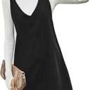 Koinshha Women V Neck Corduroy Overall Dress Casual Loose Short Pinafore Dresses Cute Mini Jumper Dress (XX-Large, Black)
