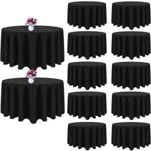 12 Packs 120 Inch Black Round Tablecloth in Diameter, Washable Polyester Fabric Tablecloths, Wrinkle Resistant Table Cloth for Wedding Party Banquet Dining