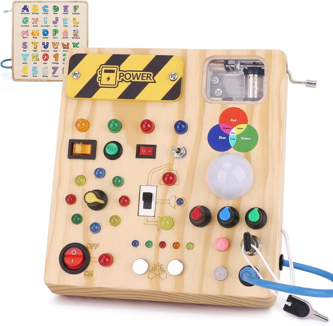 Toddler Busy Board,Montessori Toys for 1-3 Year Old Boys,Sensory Travel Toys,Preschool Learning Activities,Christmas & Birthday Gift for Toddler (Busy Board v4)