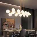 Gold Linear Chandelier Mid Century Modern Linear Chandelier with 22 Lights White Glass Globe, Large Long Sputnik Pendant Light for Dining Room, Living Room, Kitchen Island, Dia 70 Inch