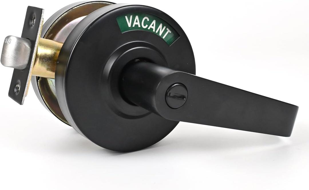 Matte Black Bathroom Indicator Lock Privacy Door Handle, Large Grade 2 Commercial Door Handle with Large Indicator in-USE or Vacant for Public Restrooms Hospitals (Matte Black)