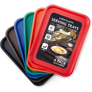 Stock Your Home Large Plastic Serving Trays for Fast Food (Set of 6) 16 x 12 Multicolor Cafeteria Tray for Lunch, Restaurant, Caf, Craft Service Carts