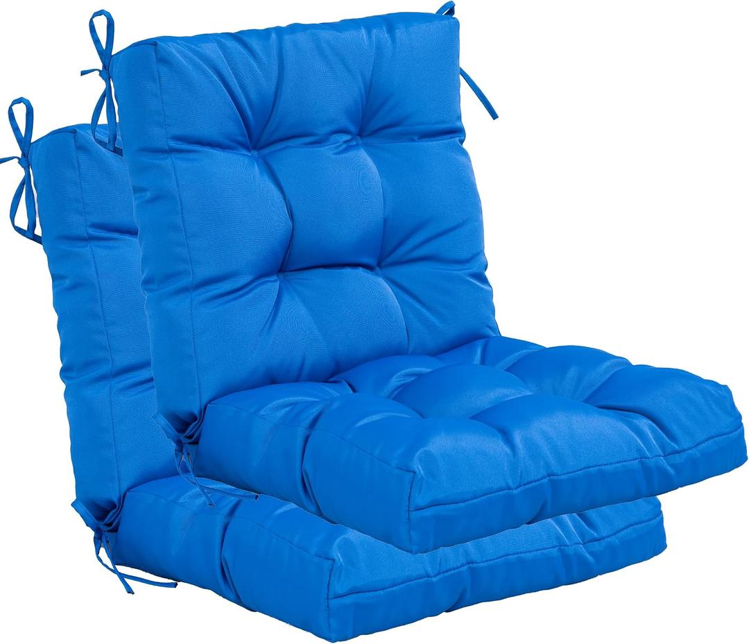 QILLOWAY Outdoor Chair Cushion for Patio Furniture, Waterproof Patio Cushions Set of 2 with Ties, Fade Resistant Replacement Pads for Outdoor Rocking Chairs,Marine Blue